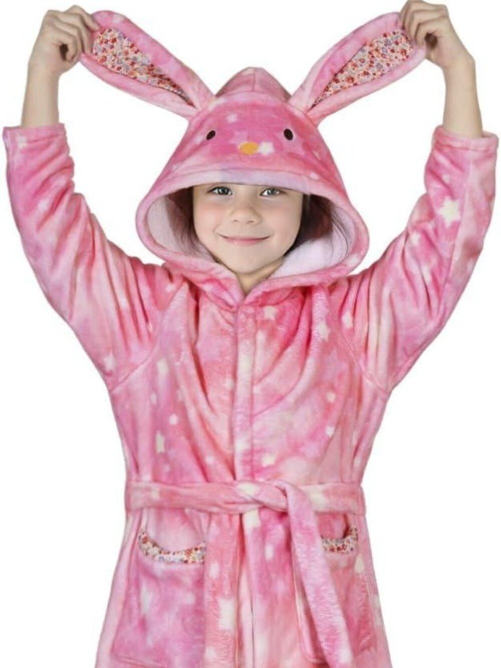 GIRLS BATHROBE FLEECE BUNNY HOODED ROBE WITH RABBIT HEADBAND AND BLINDFOLD Pack